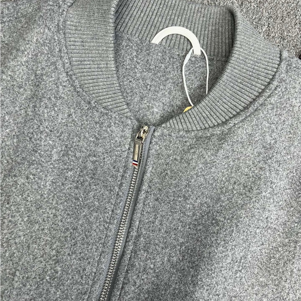 Thom Browne Gray Wool Bomber Jacket with White Leather Sleeves - Picture 3 of 11